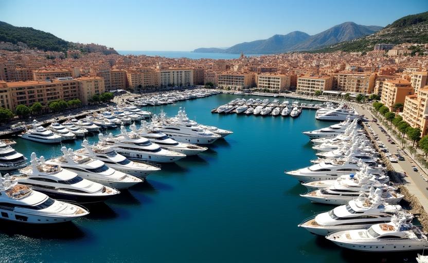 Vue aérienne du port de Monaco avec des yachts de luxe