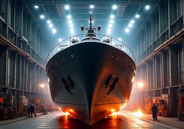 Construction d'un nouveau yacht en chantier naval
